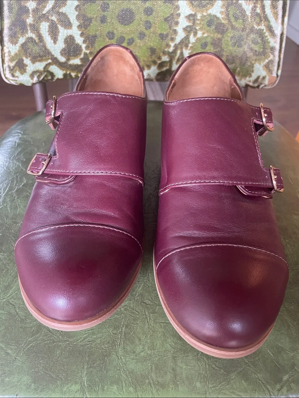 Julia Bo burgundy double buckle loafers “Baron Monk”
